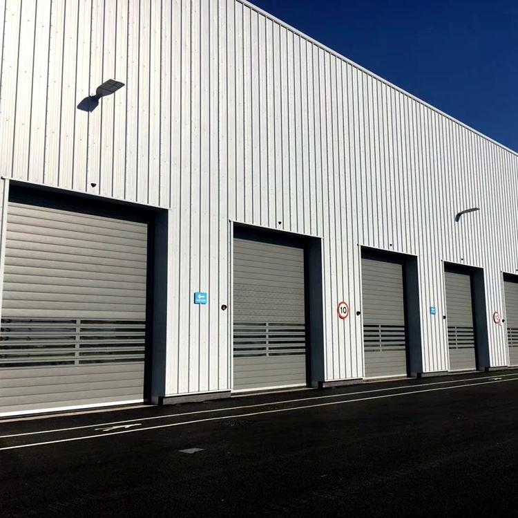 Beverage-Workshop 0.75KW-1.5KW Rigid Aluminum Spiral High Speed Door For Facility Access