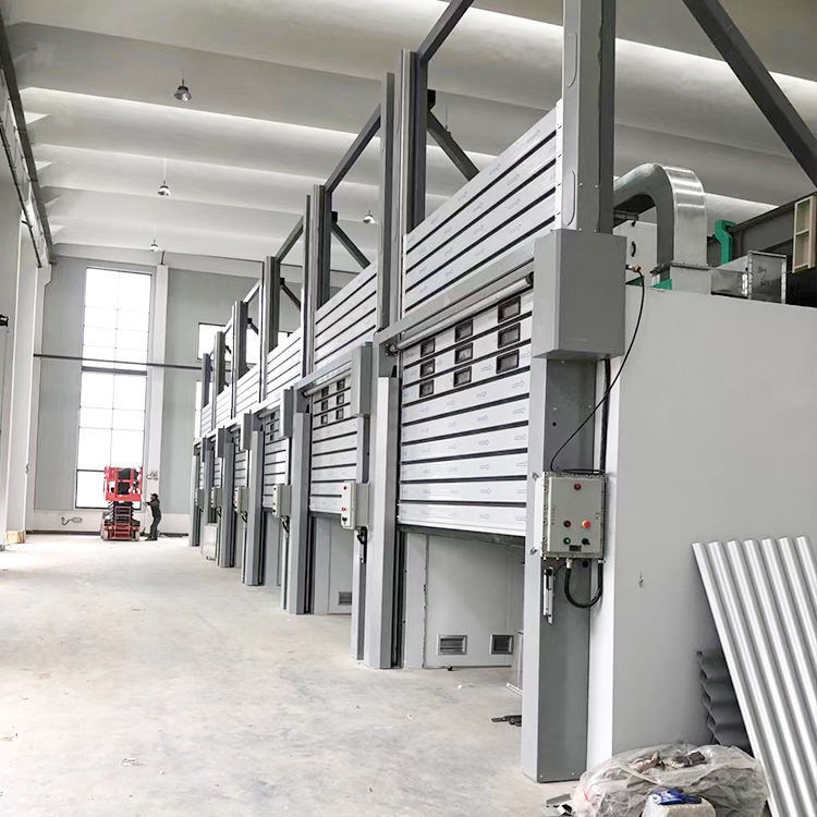 Beverage-Workshop 0.75KW-1.5KW Rigid Aluminum Spiral High Speed Door For Facility Access