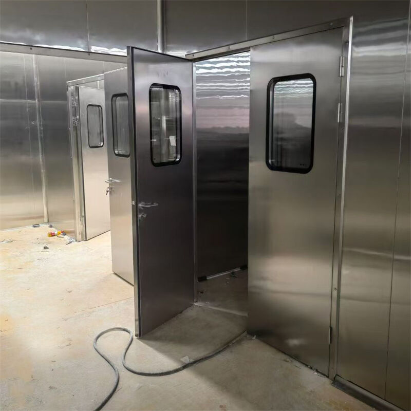 Stainless Steel Hollow Metal Double Swing Clean Room Doors Flexible Soft Interior Doors With Glass For Electronics Manufacturing Facilities