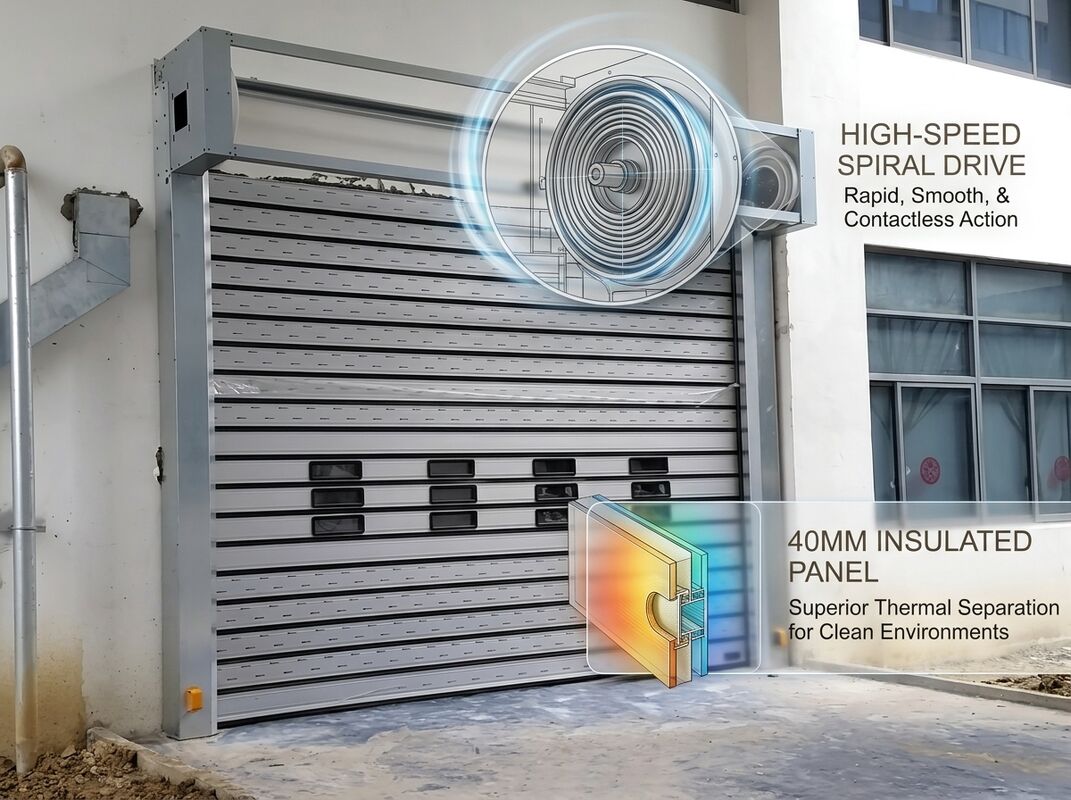 Servo-Driven Aluminum Spiral High Speed Door 40mm Insulated Panels Stable Cleanroom Access System