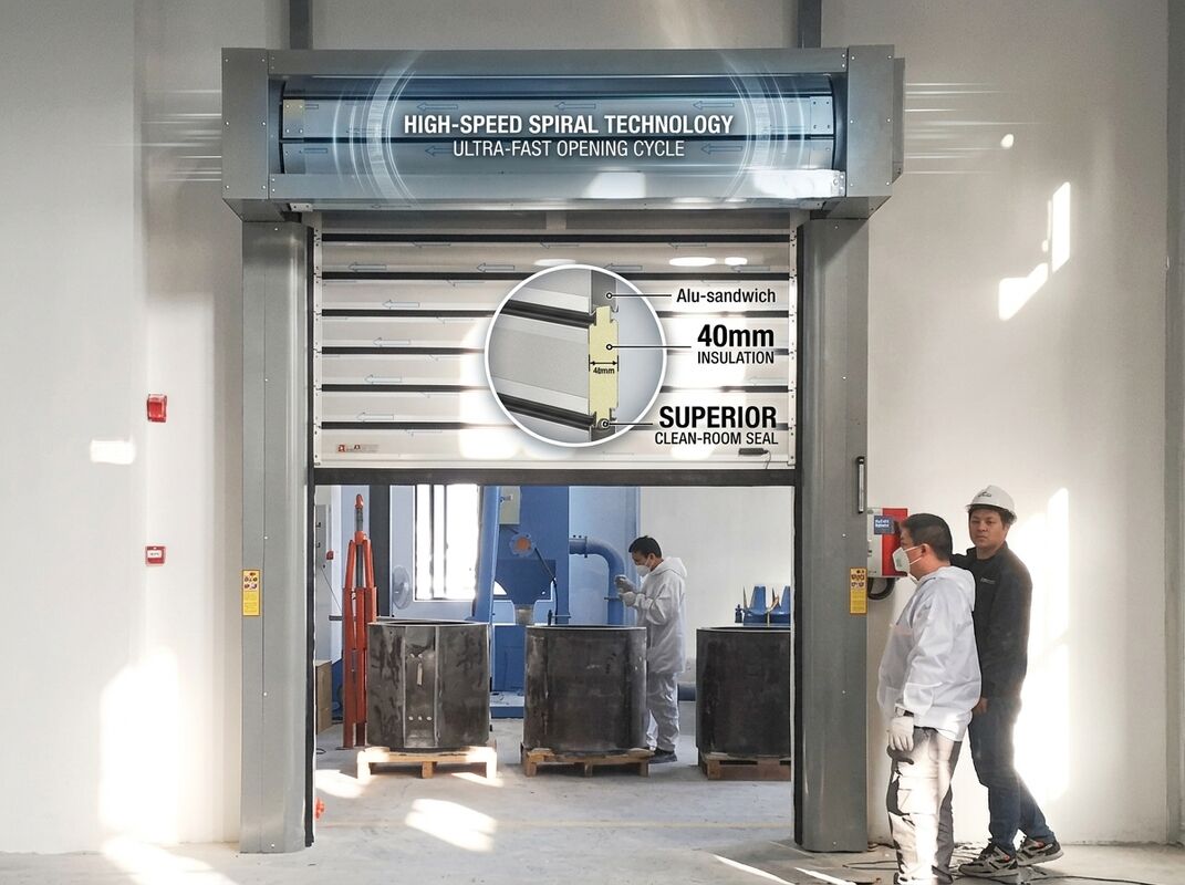 Servo-Driven Aluminum Spiral High Speed Door 40mm Insulated Panels Stable Cleanroom Access System