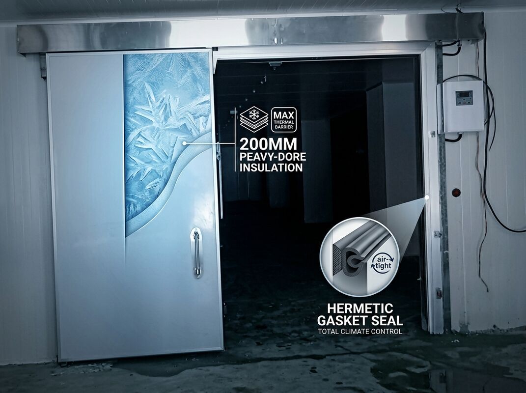 Airtight Insulated Double Sliding Electric Cold Room Door 200mm Frozen Food Processing Facilities