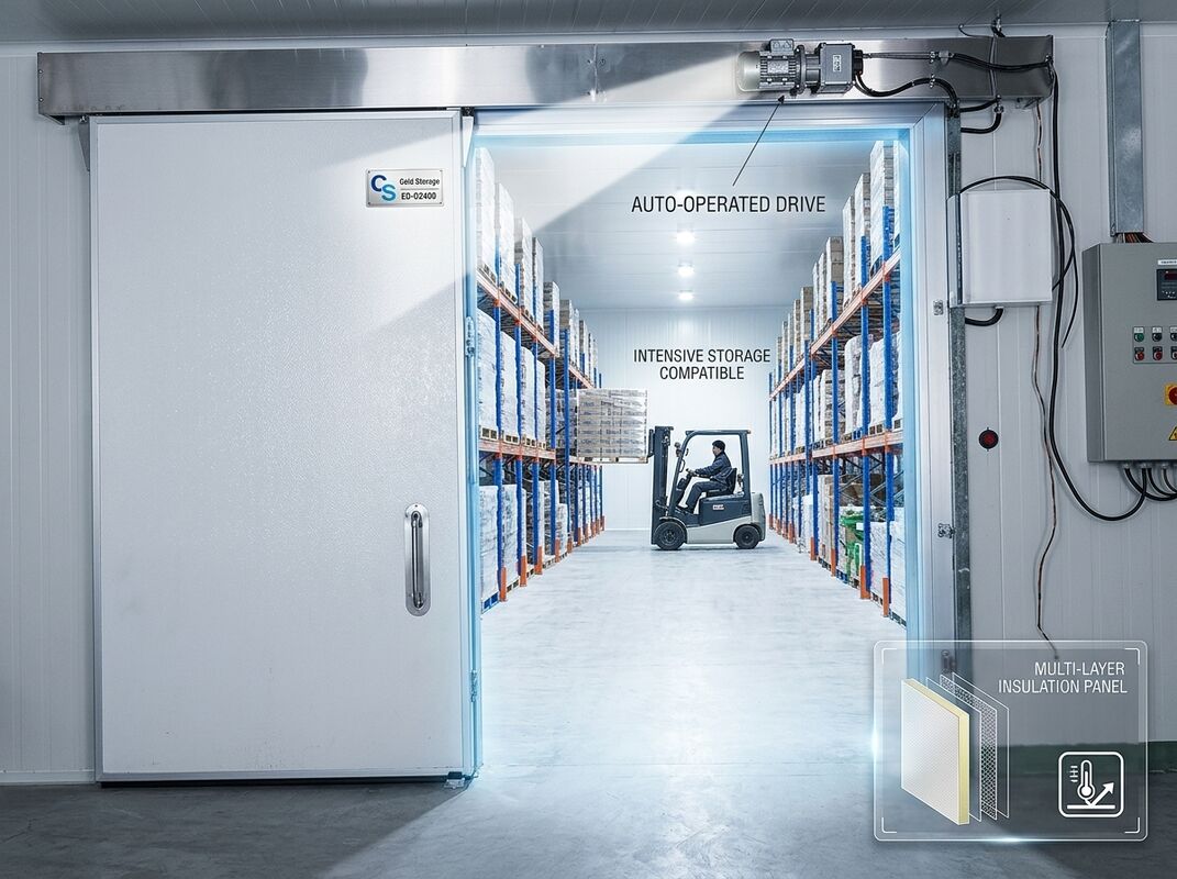 Double Sliding Electric Cold Storage Door 150mm Insulated Panels For Wide Cold Room Openings