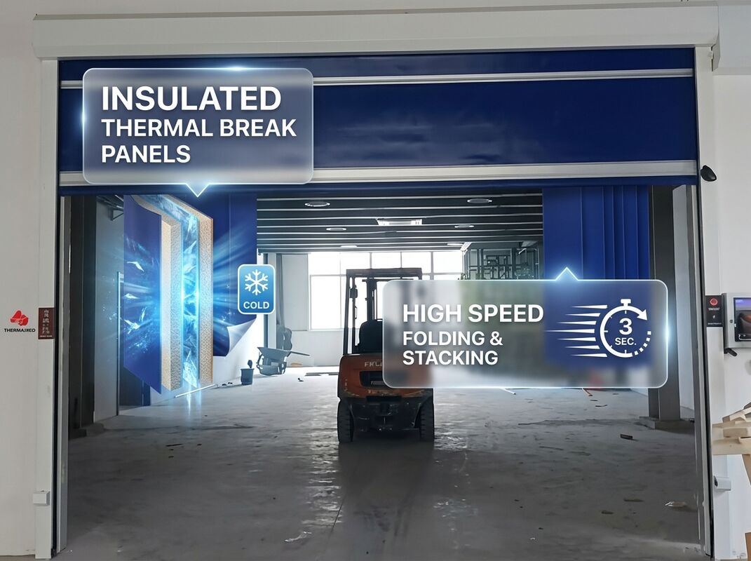 Insulated Thermal PVC Curtain Stacking High Speed Folding Door For Cold Storage Corridor Access