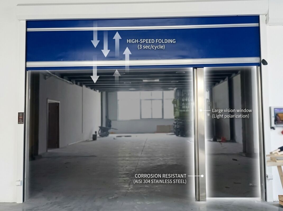Corrosion Resistant Stainless Steel Frame PVC Stacking High Speed Folding Door For Washdown Facilities
