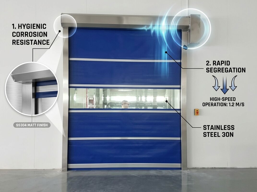Corrosion Resistant Stainless Steel Frame PVC Stacking High Speed Folding Door For Washdown Facilities