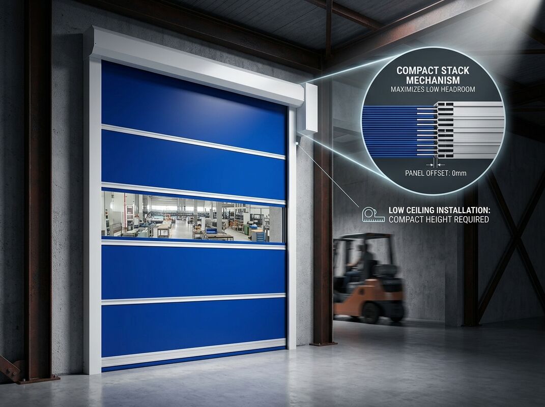 Compact Low Headroom PVC Stacking High Speed Folding Door For Building Retrofit Installations