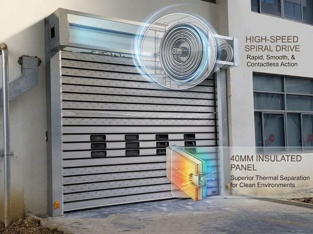 Wind Resistant Design Aluminum Spiral High Speed Door Beaufort 10 Outdoor Industrial Access